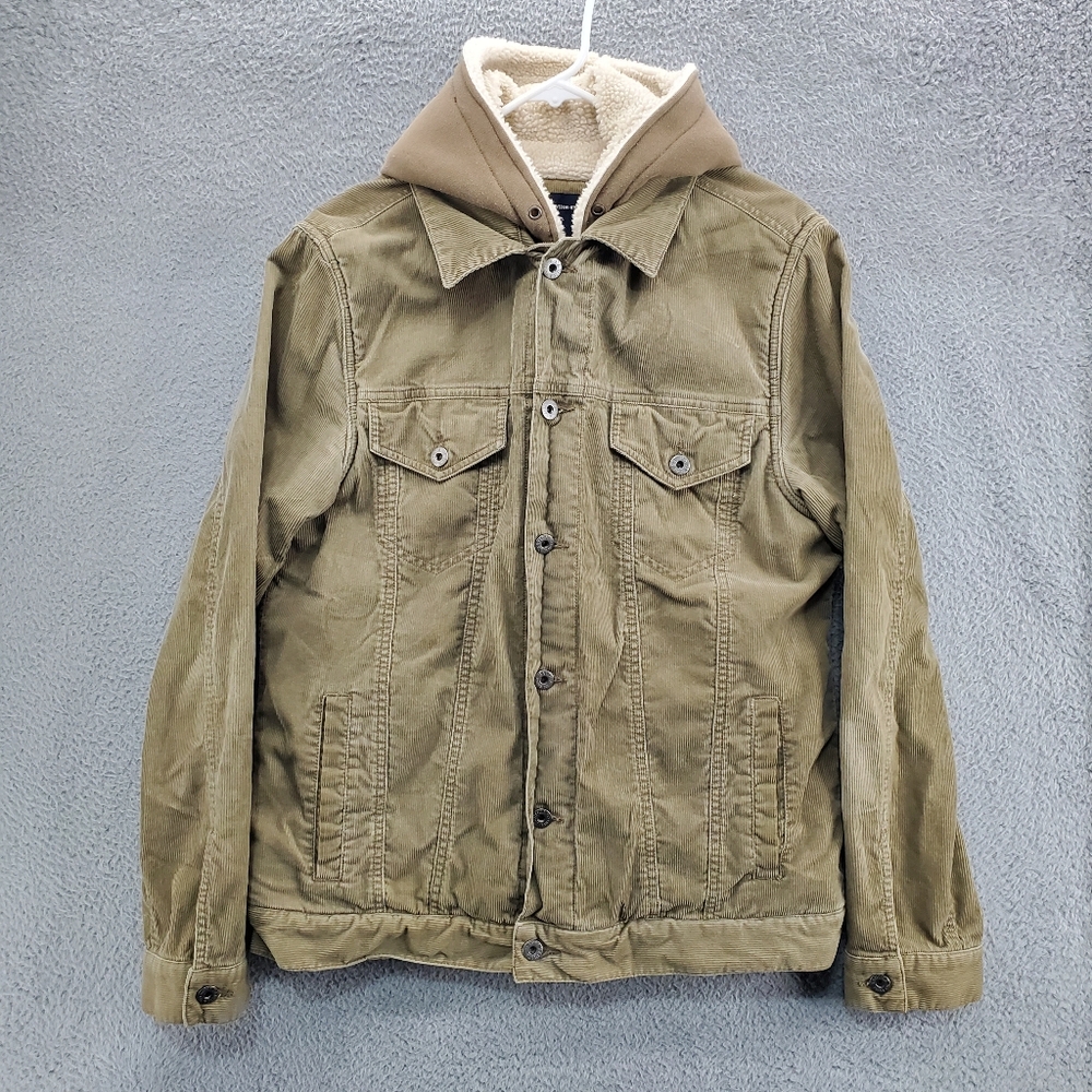 Nautica Corduroy Jacket Mens Medium Sherpa Lined Hood Tan